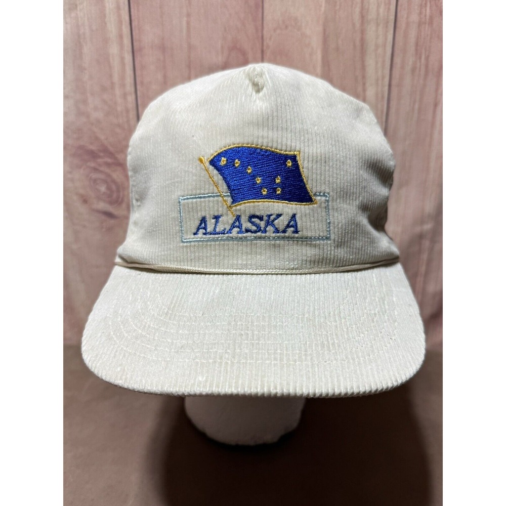 Vintage Alaska Flag Corduroy OFF-White Cap Hat Snapback ACE ULTRA‎ RARE